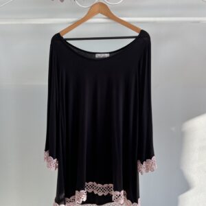 thrifted pink fringed black dress