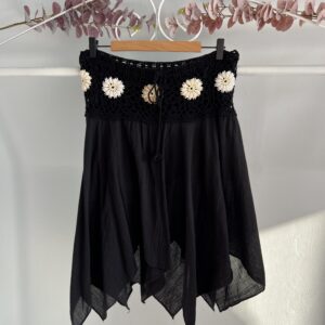 thrifted black flower crochet skirt