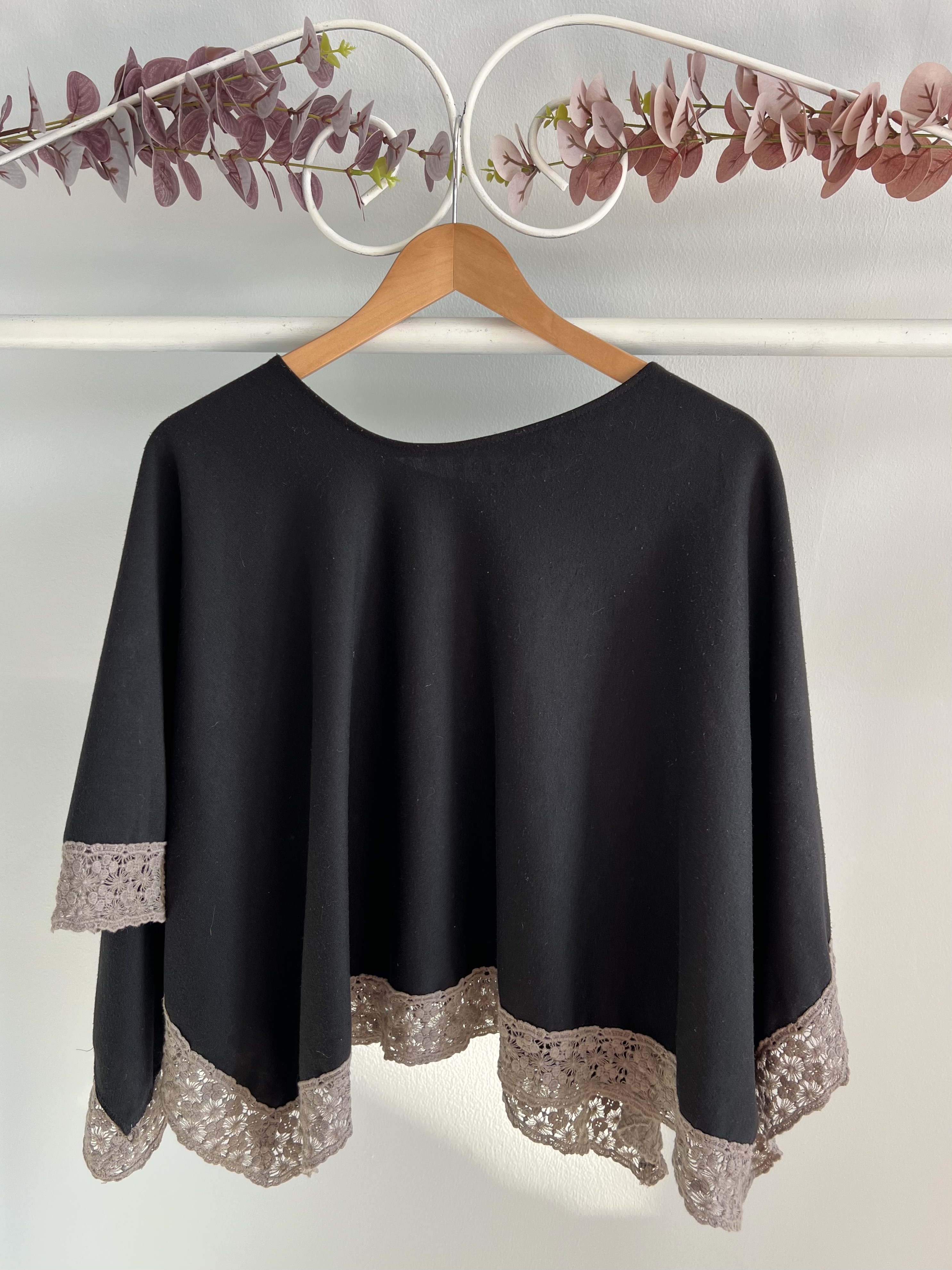 thrifted fringed button up poncho