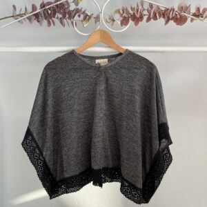 thrifted fringed button up poncho