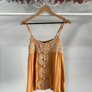 thrifted orange crochet bohemian dress
