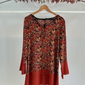 thrifted paisley long-sleeve dress