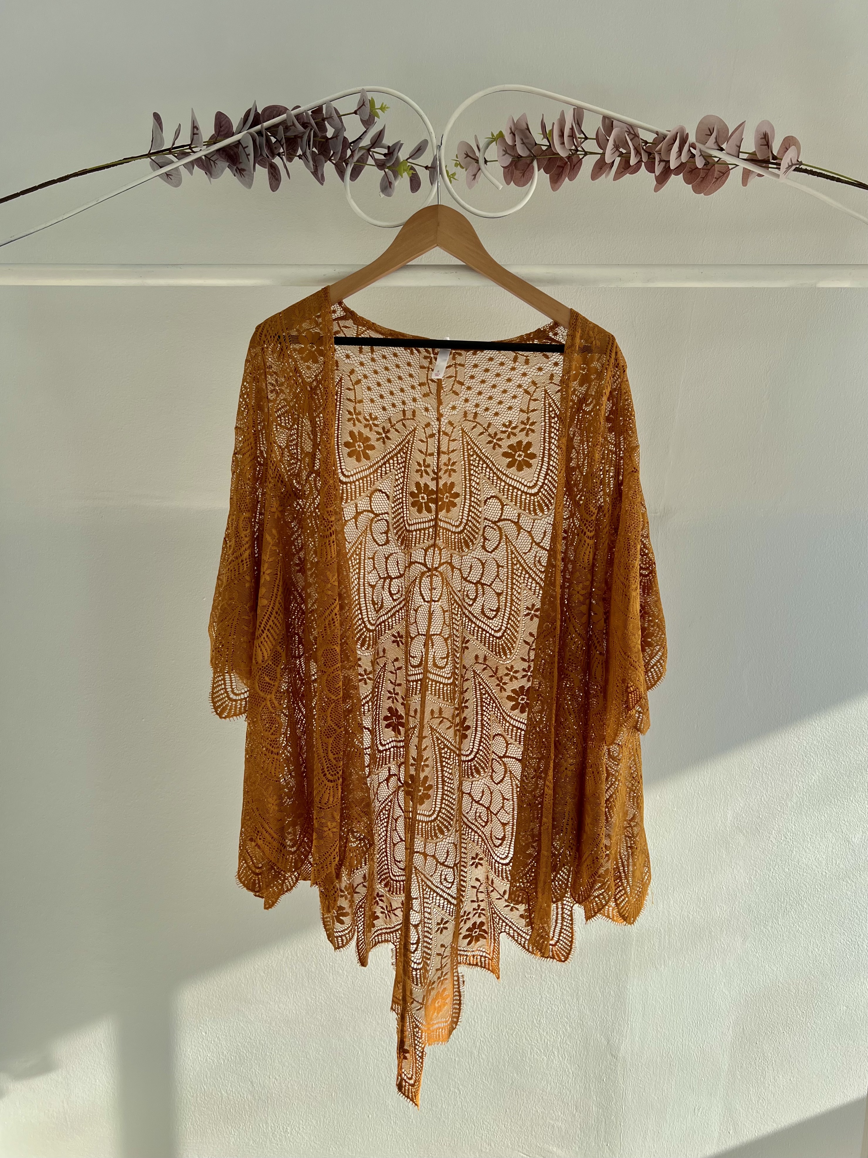 thrifted orange lace kimono