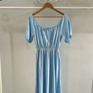 thrifted light blue cottage core dress