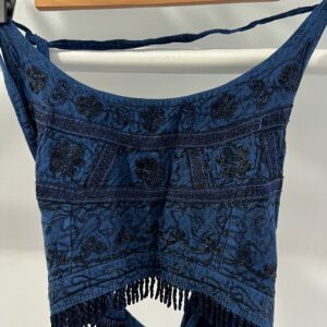 thrifted dark blue tassel tie top