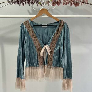 thrifted blue bohemian lace top