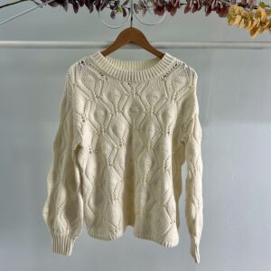 thrifted white knitted jersey with pearl details