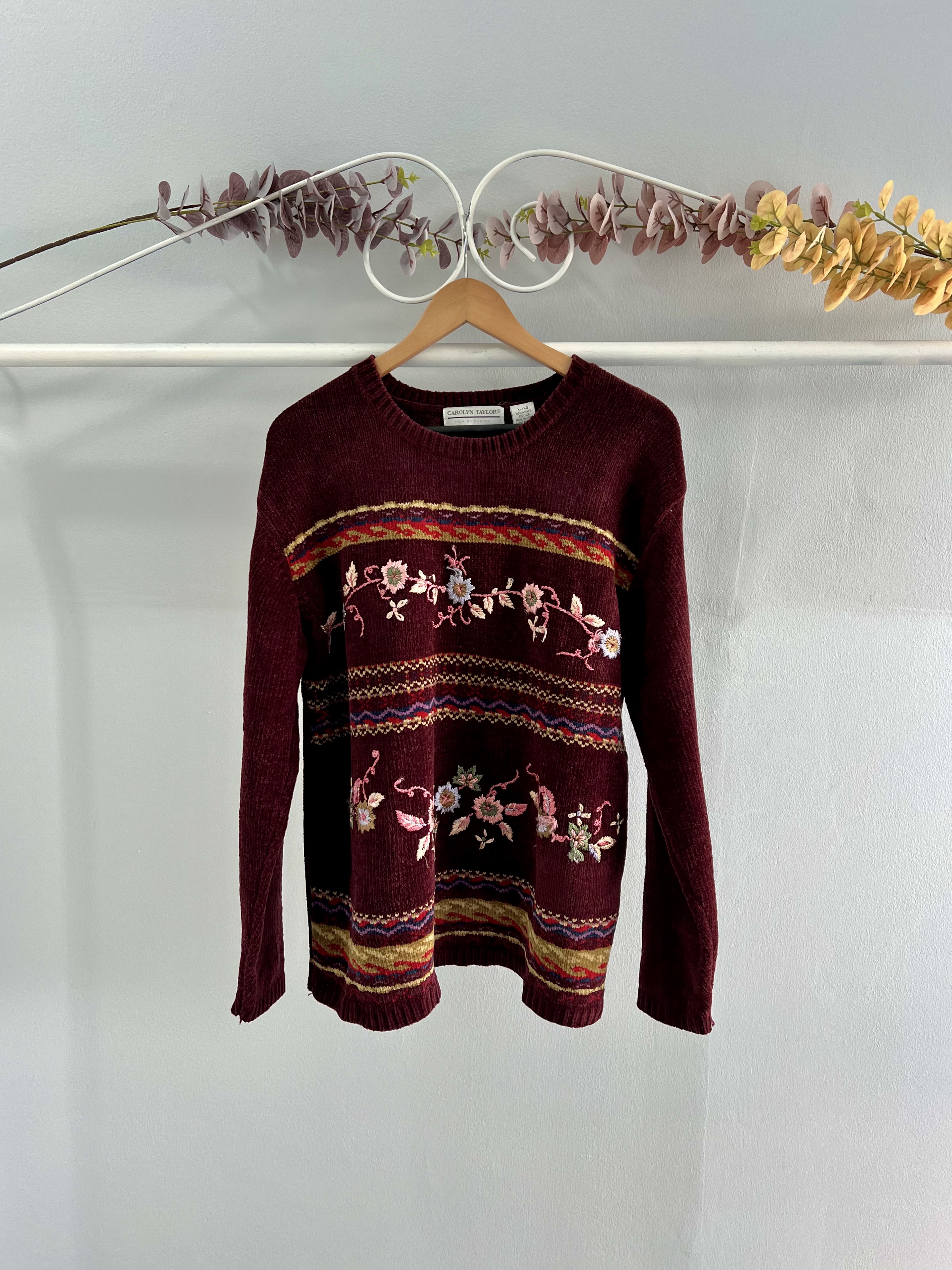 thrifted vintage maroon flower jersey