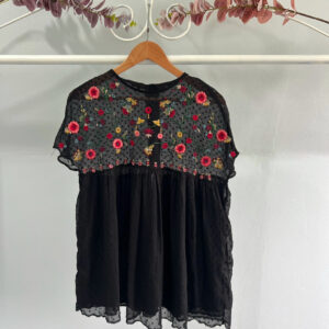 thrifted black embroidered flower top