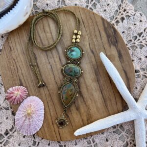 turquoise crystal goddess macrame necklace