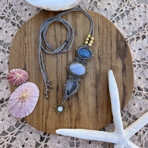 Ocean Goddess crystal macrame necklace