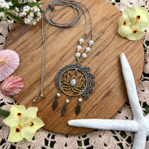 moonstone macrame lotus necklace