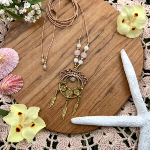 rose quartz macrame feather necklace