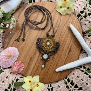 brass moonstone mandala macrame necklace