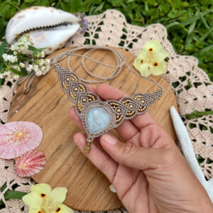 moonstone crystal macrame choker necklace