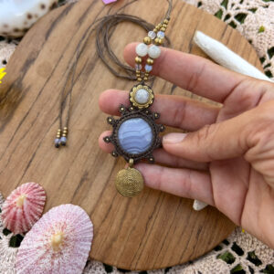blue lace agate micromacrame crystal necklace