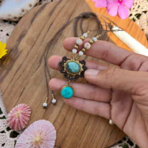 dainty boho turquoise micromacrame necklace