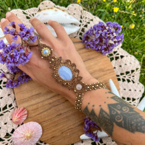 blue lace agate macrame handpiece