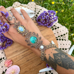 turquoise, larimar and moonstone crystal macrame handpiece