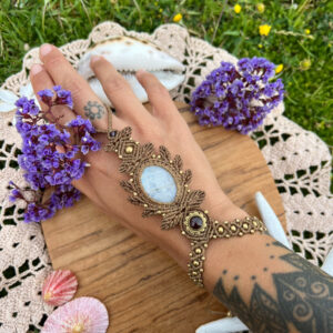 moonstone and garnet crystal macrame handpiece