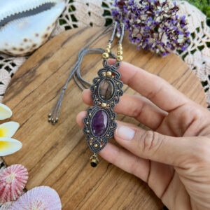 labradorite and amethyst crystal macrame necklace