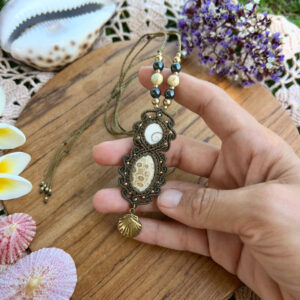 fossilized coral and shiva eye crystal necklace