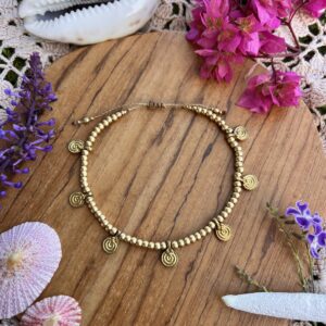 brass bohemian macrame anklets