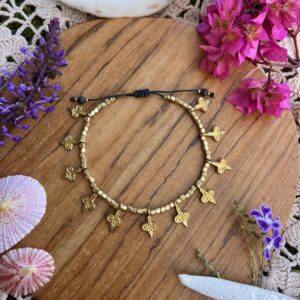 brass bohemian macrame anklets