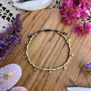 brass bohemian macrame anklets