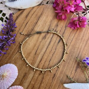 brass bohemian macrame anklets