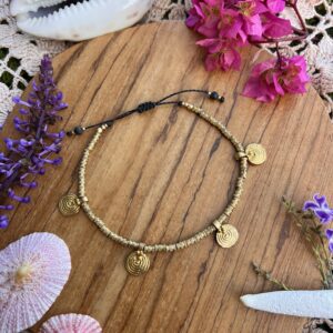 brass bohemian macrame anklets