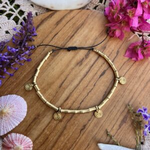 brass bohemian macrame anklets