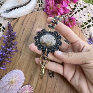 crazy lace agate crystal necklace with a goddess pendant