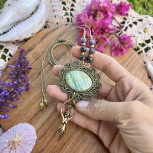 labradorite crystal necklace with a goddess pendant