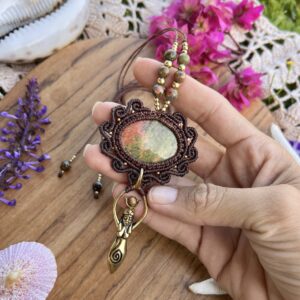 unakite crystal necklace with a goddess pendant