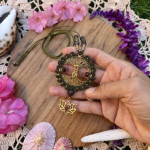 tree of life amethyst macrame necklace
