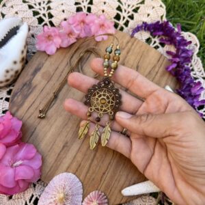 earthy dreamcatcher mandala necklace