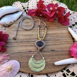 smokey quartz bohemian macrame necklace