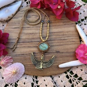 Labradorite Egyptian inspired macrame necklace